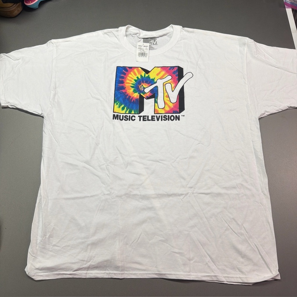 MTV Classic Music Television Logo Colorful Tie Dye White T Shirt Adult 3XL NEW
